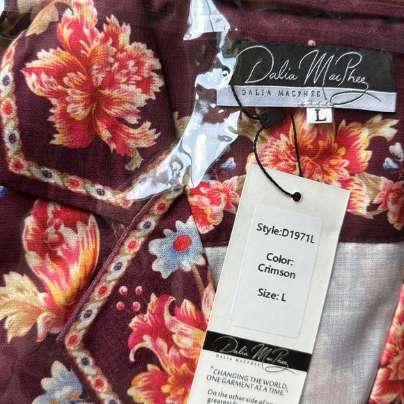 NWT$250 Dalia MacPhee Long Sleeve Maxi Belted Burgundy Floral Shirt Dress LARGE - Picture 9 of 12